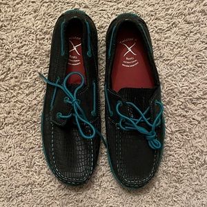 Like New Twisted X Black and Turquoise Moccasins